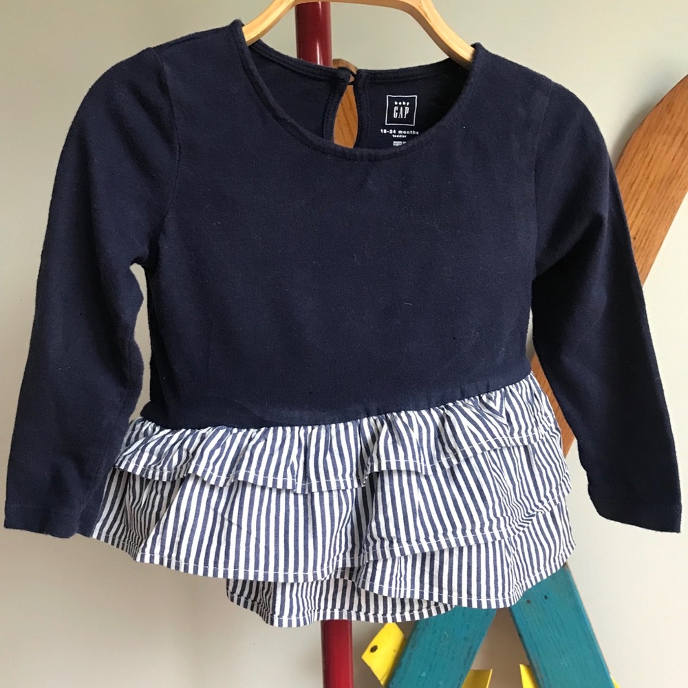 Gap Navy Toddler Top with Striped Ruffle Detail